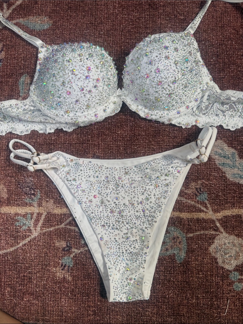 White Crystal Embellished Bikini Set